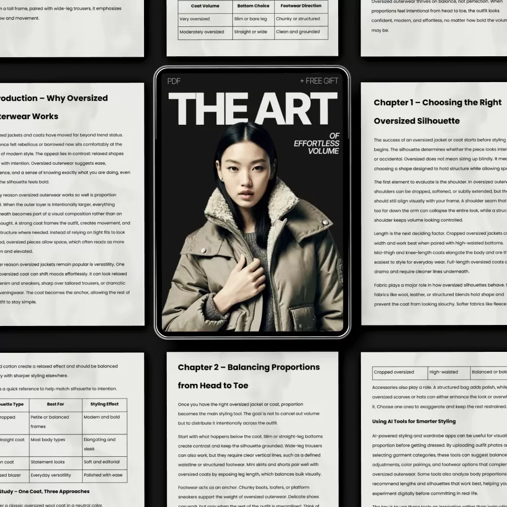 The Art of Effortless Volume – Ebook Guide on How to Style Oversized Jackets and Coats | Modern Layering, Proportion & Everyday Outerwear Styling