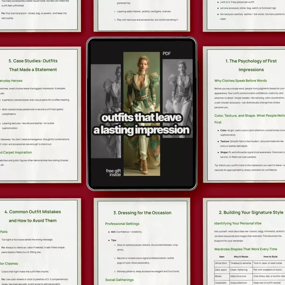Outfits That Leave a Lasting Impression – Digital Style Guide, Personal Branding Fashion eBook, First Impression Outfit Checklist, AI Styling Guide