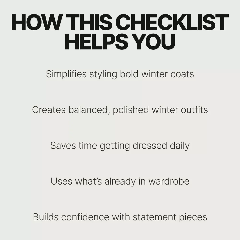 The Statement Coat Winter Styling Checklist – Winter Outfit Guide, Statement Coat Styling, Digital Fashion Checklist, Capsule Wardrobe Tool