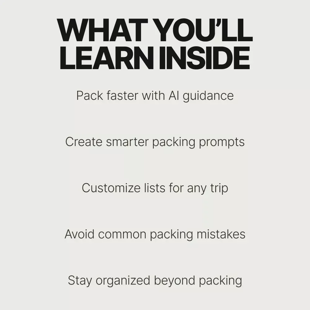 How AI Can Transform Your Travel Prep | Smart Packing Guide Ebook | Learn ai to generate a packing list for a trip | Digital Travel Planner Download