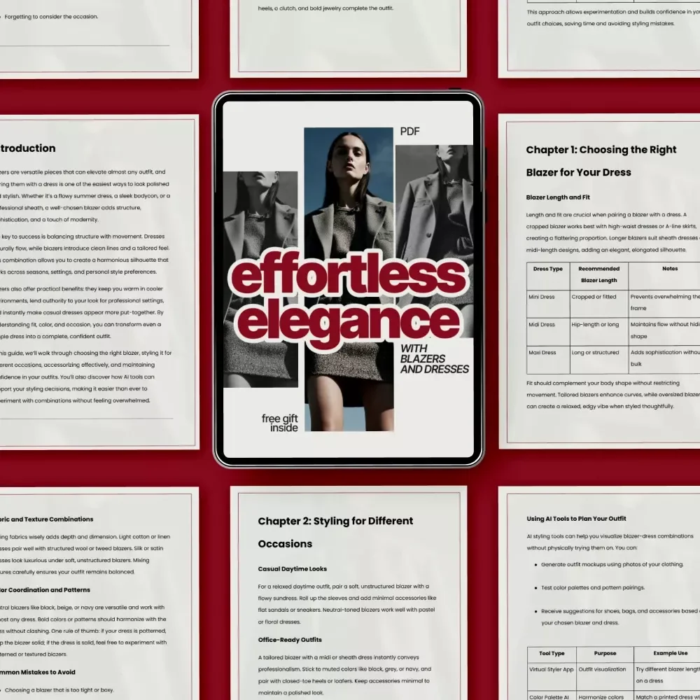 Effortless Elegance with Blazers and Dresses – Style Guide on how to style a blazer over a dress | Modern Outfit Planning Digital Download