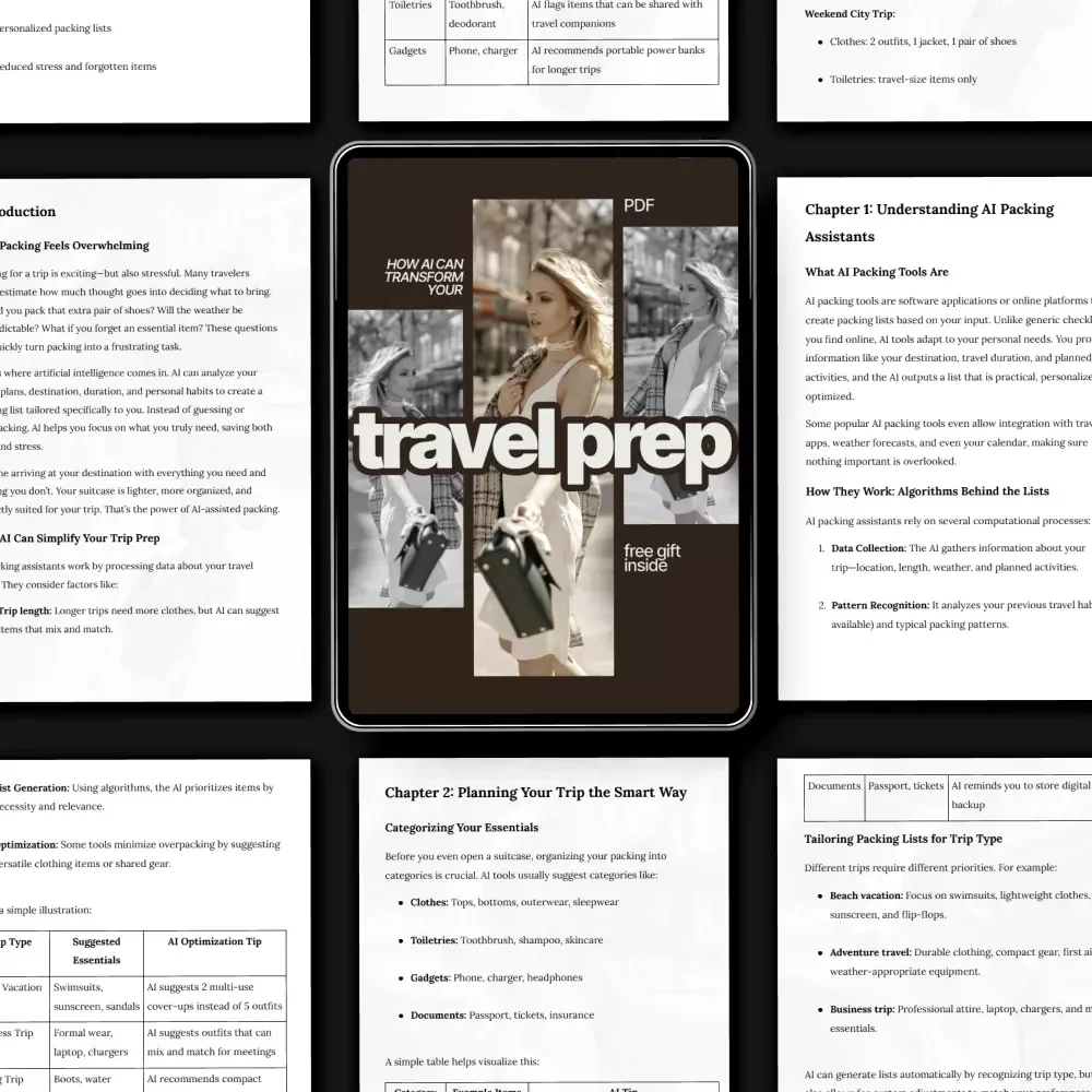 How AI Can Transform Your Travel Prep | Smart Packing Guide Ebook | Learn ai to generate a packing list for a trip | Digital Travel Planner Download