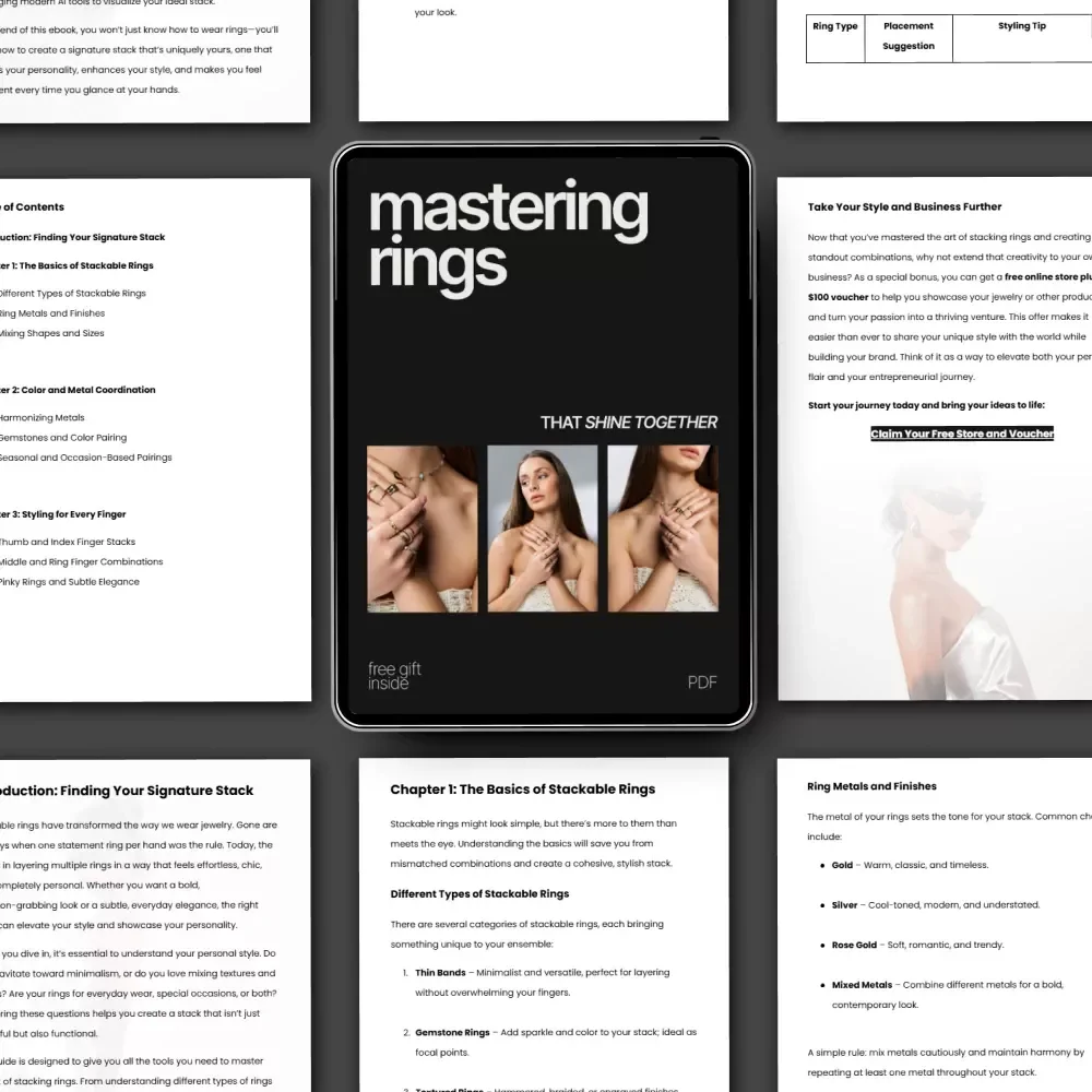 Mastering Rings That Shine Together – Ebook Guide to Stackable Ring Combinations That Look Good, Signature Stacks, Styling Tips & Trends