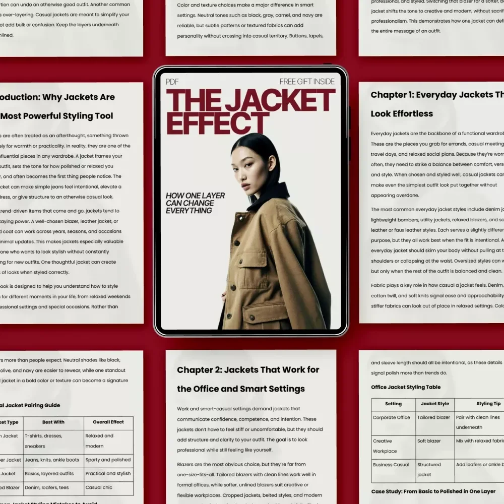 The Jacket Effect: How One Layer Can Change Everything – Ebook Guide on how to style jackets for different occasions | Effortless Outfit Elevation