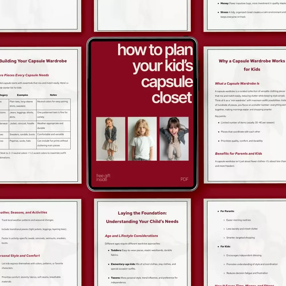 How to Plan Your Kid’s Capsule Closet | Kids Capsule Wardrobe Guide, Minimalist Kids Clothing Planner, Printable Checklist & Family Organization eBook