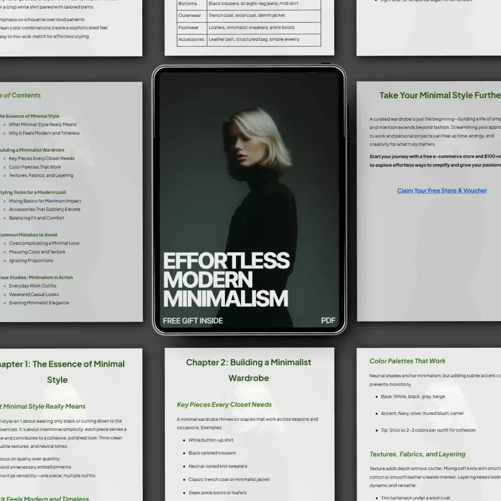 Effortless Modern Minimalism – eBook Guide on What Minimal Style Outfits Look Modern, Capsule Wardrobe & Timeless Styling