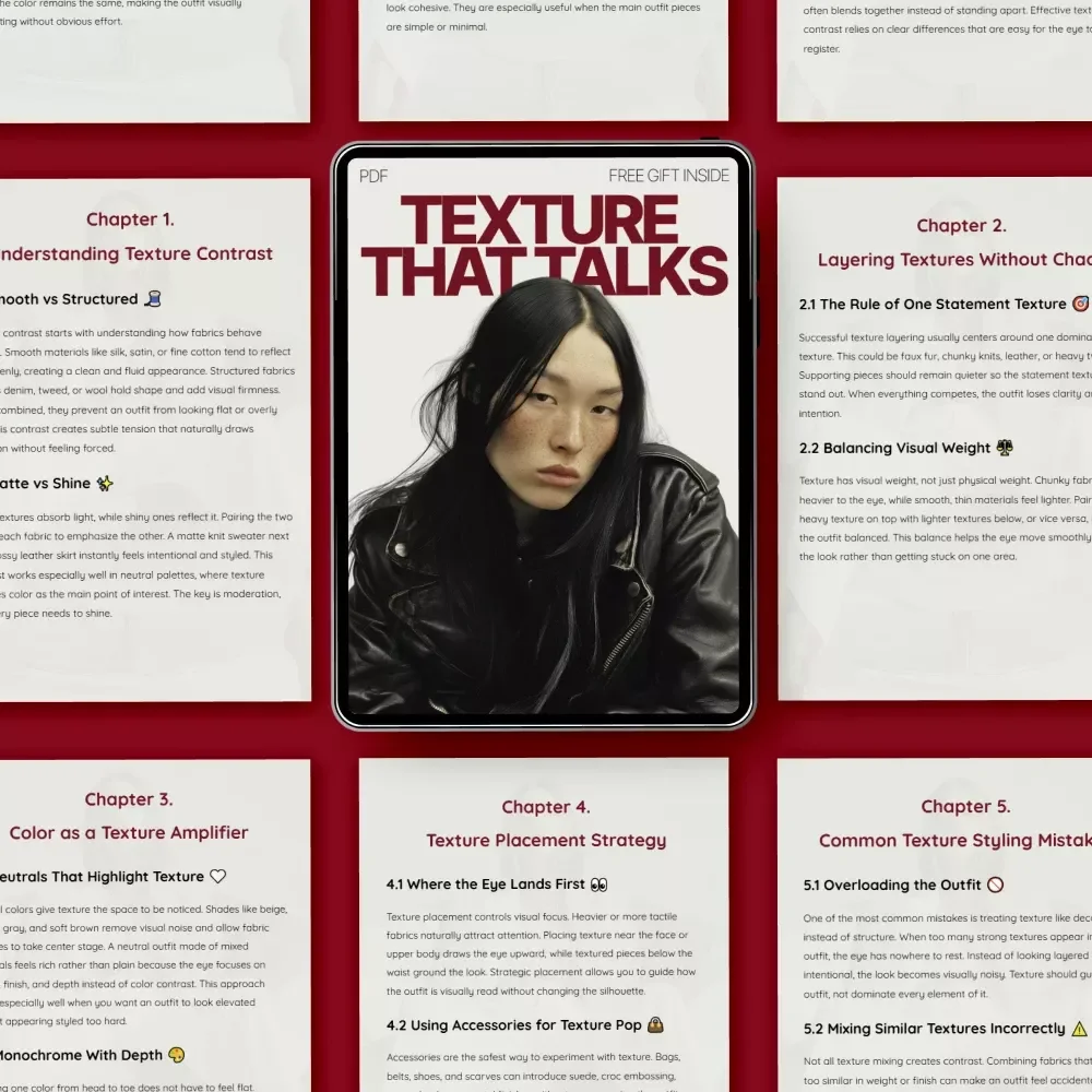 Texture That Talks: A Style Guide on How to Make Outfit Textures Pop | Fashion Texture Styling eBook | Layering, Fabric Contrast & Visual Balance