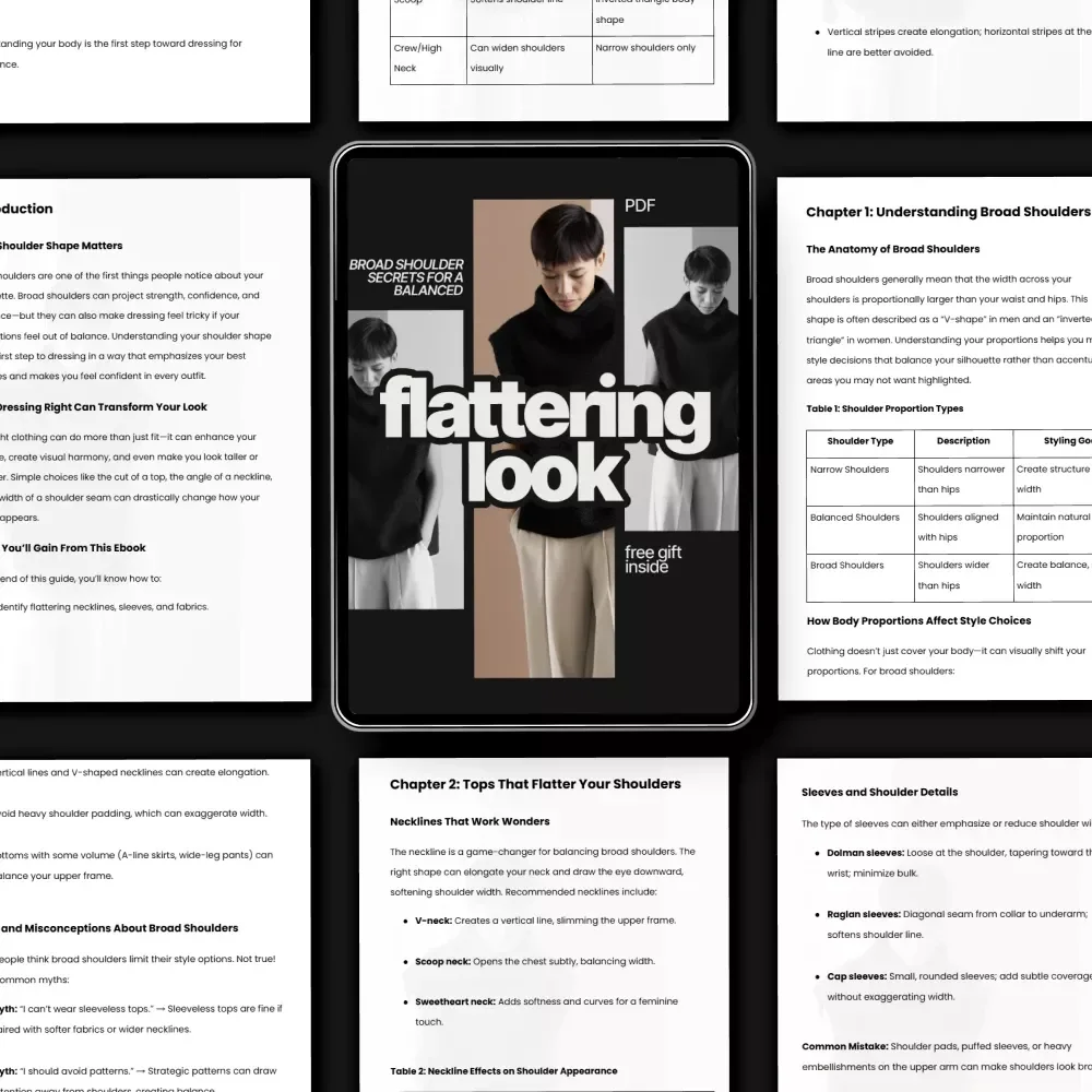 Broad Shoulder Secrets for a Balanced, Flattering Look – What to Wear If You Have Broad Shoulders eBook, Style Guide & Wardrobe Tips