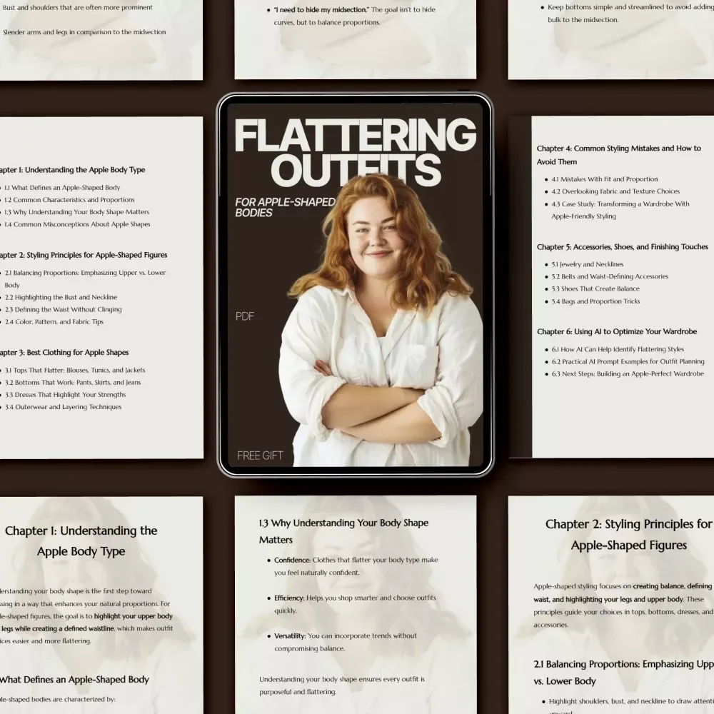 Flattering Outfits for Apple-Shaped Bodies Ebook | What Outfits Work for Apple Body Type | Style Guide & Wardrobe Tips