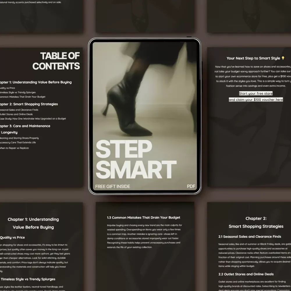 Step Smart: Save on Shoes & Accessories | Ebook Guide on how to save money on shoes and accessories, Smart Shopping, Budget Fashion, Shoe Care & Style Planning