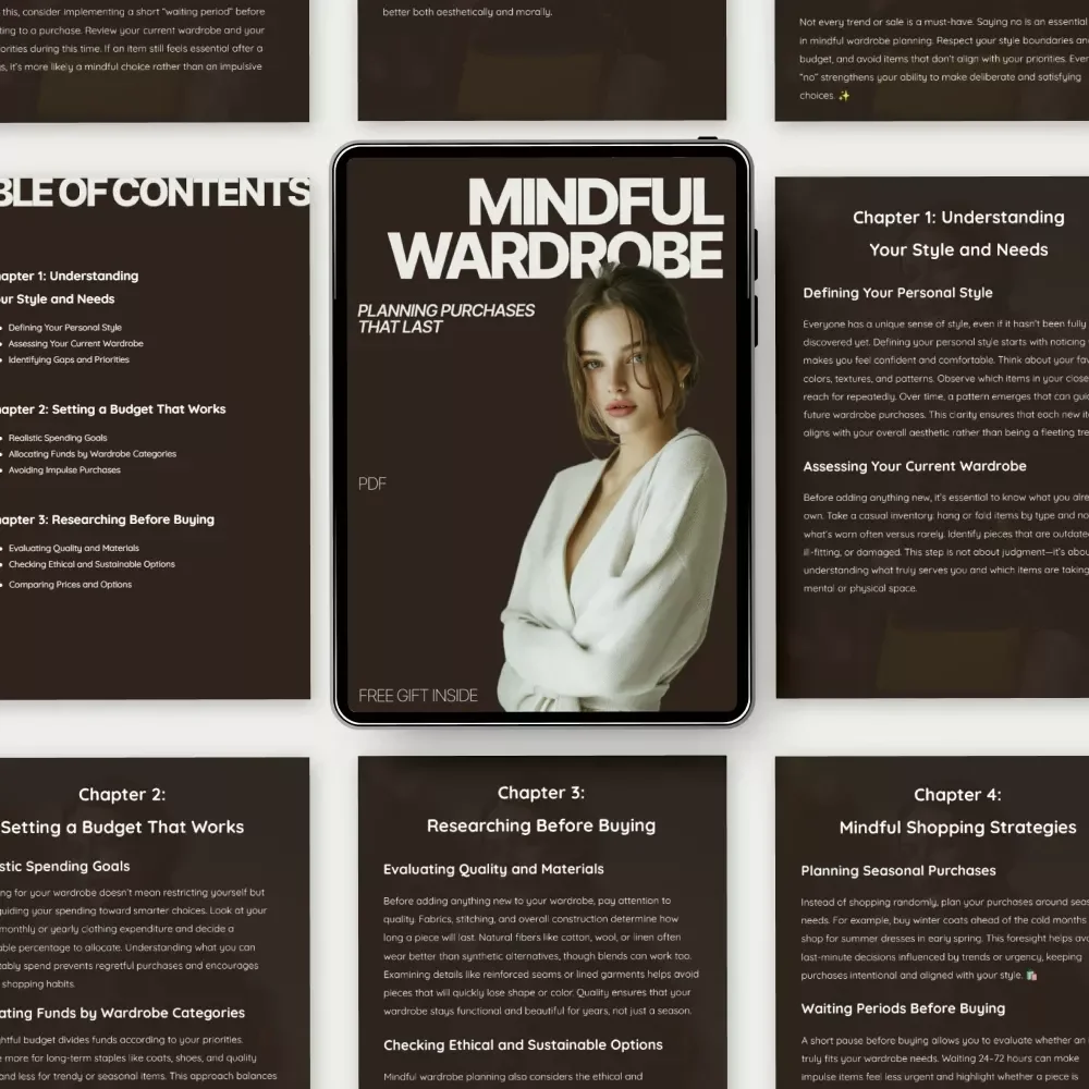 Mindful Wardrobe: Planning Purchases That Last | eBook Guide on how to plan wardrobe purchases mindfully, Sustainable Style, Smart Closet Planning