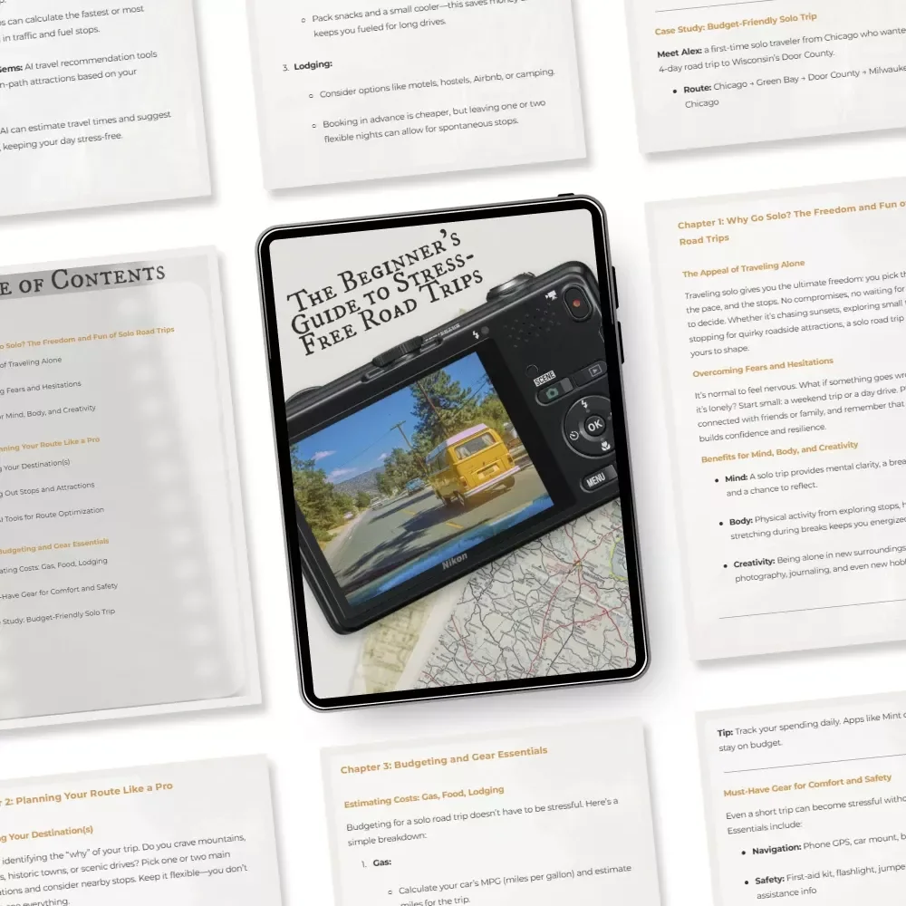 The Beginner’s Guide to Stress-Free Road Trips | eBook for First-Time Travelers | Solo Road Trip Planning for Beginners, Safety, Budgeting & Route Tips