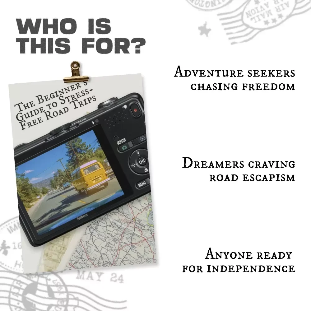 The Beginner’s Guide to Stress-Free Road Trips | eBook for First-Time Travelers | Solo Road Trip Planning for Beginners, Safety, Budgeting & Route Tips