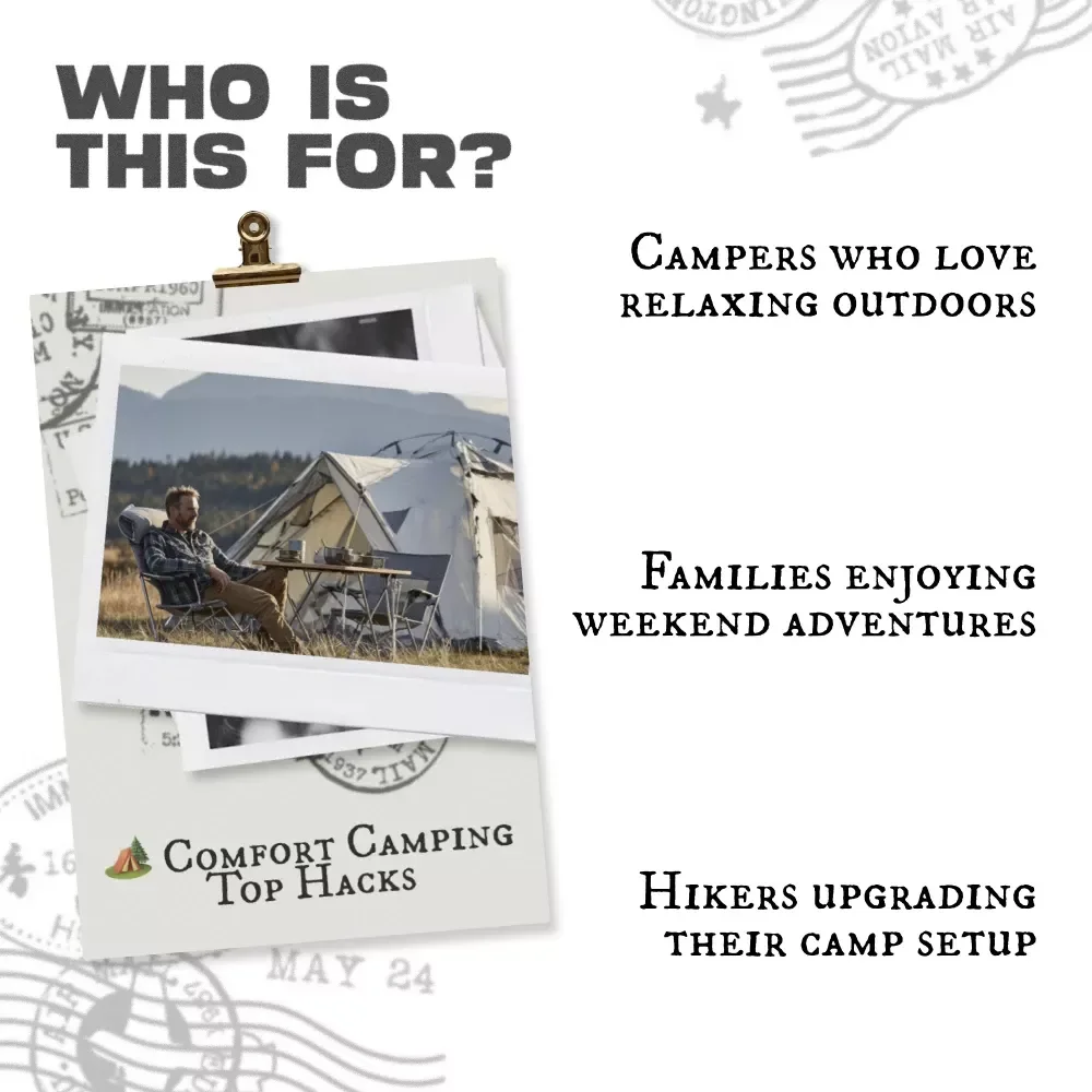 Comfort Camping Top Hacks | Printable Digital Checklist for Campers | Practical Camping Hacks for Comfort | Easy Tips for Better Sleep, Food, and Relaxation Outdoors