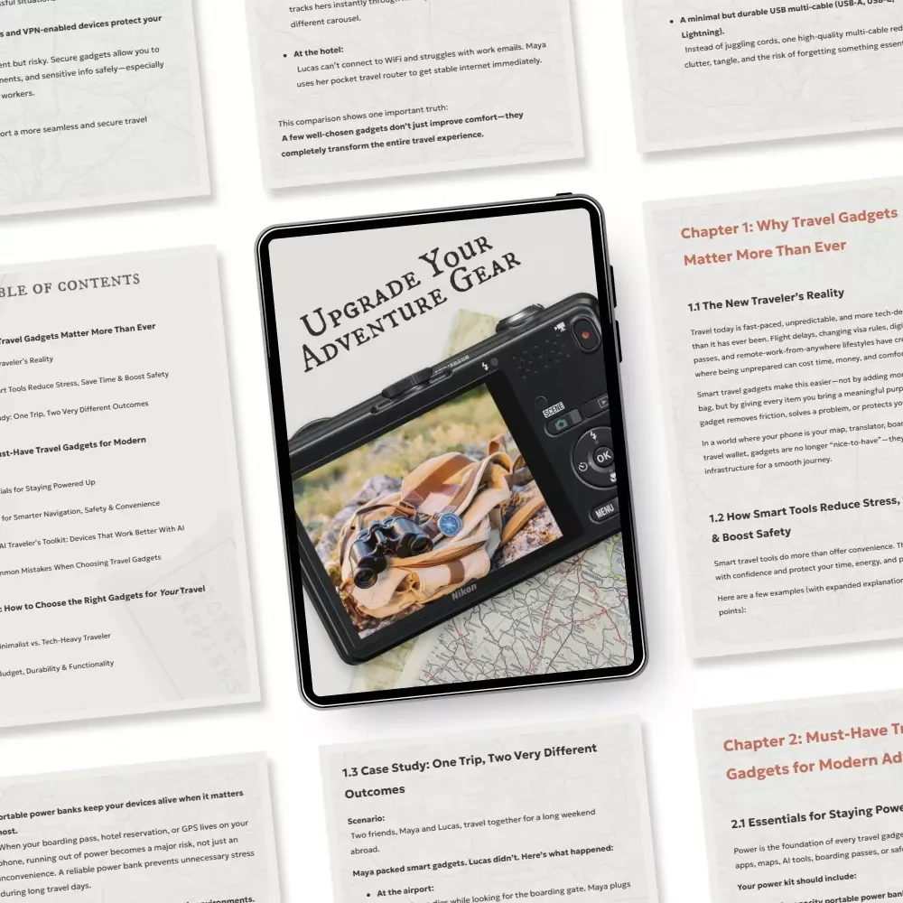 Upgrade Your Adventure Gear | Digital Travel Guide for Modern Explorers | Discover Must Have Travel Gadgets, Smart Tools & AI-Powered Packing Tips for Safer, Smarter Trips