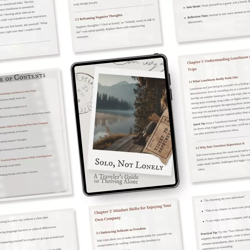 Solo, Not Lonely: A Traveler’s Guide to Thriving Alone | eBook for Confident Explorers | Best Destinations for First Time Solo Travelers, Mindset Shifts & Connection Tips