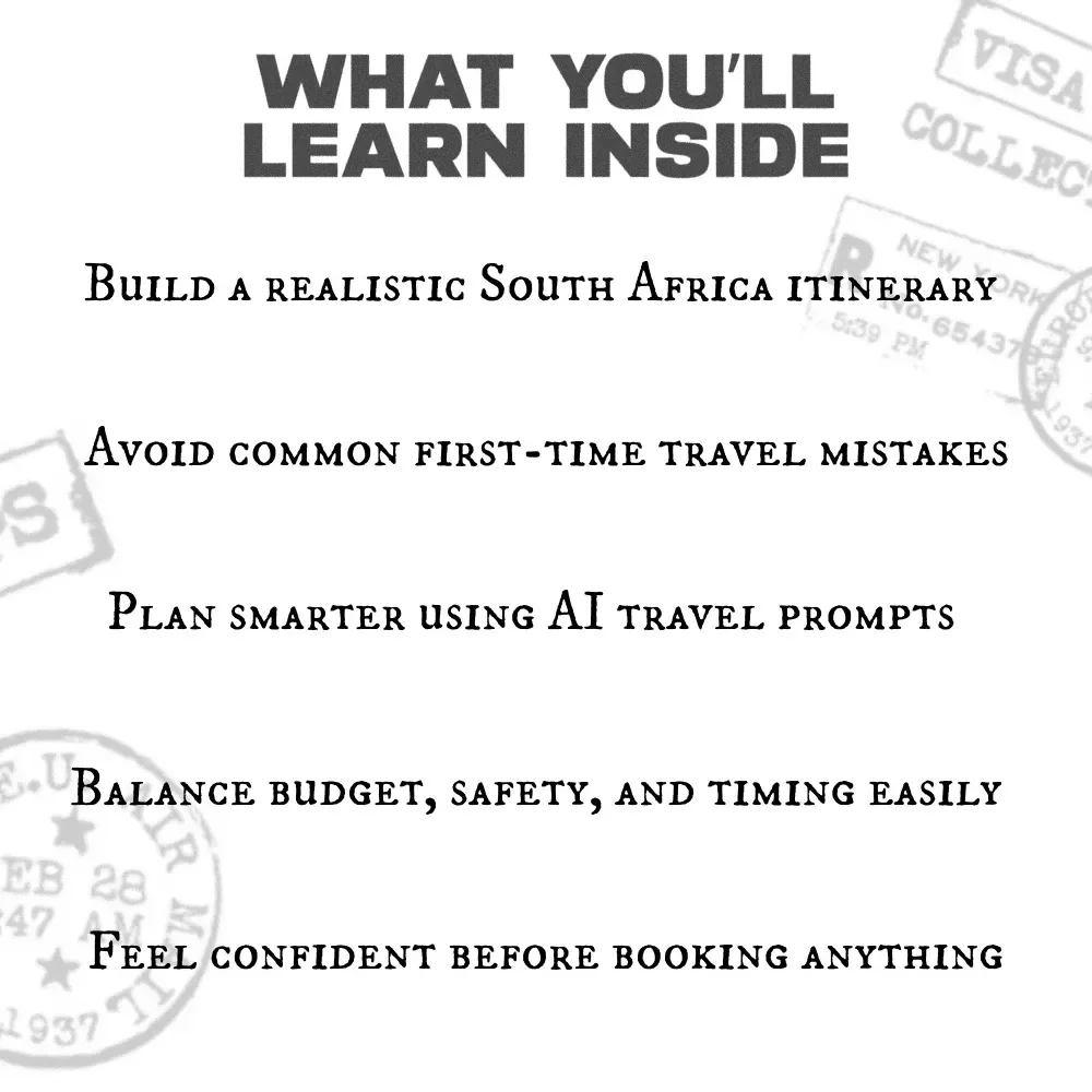 South Africa Made Simple – Ultimate South Africa Travel Guide, Smart Itinerary Planner, Budget & Safety Tips, Cape Town + Safari Digital Guide