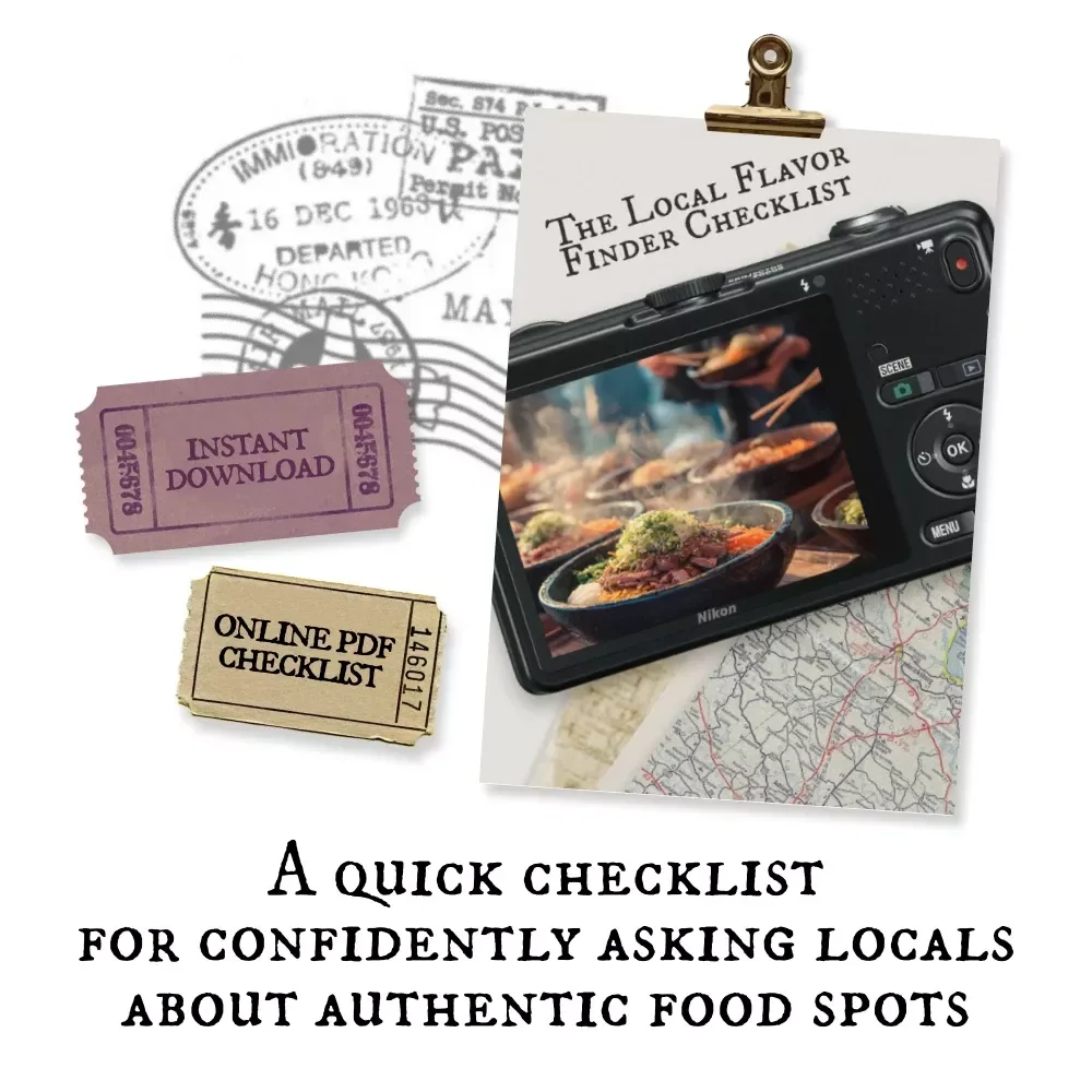 The Local Flavor Finder Checklist — Travel Conversation Guide for Food Lovers | How to Ask Locals for Food Recommendations | Editable Digital Download