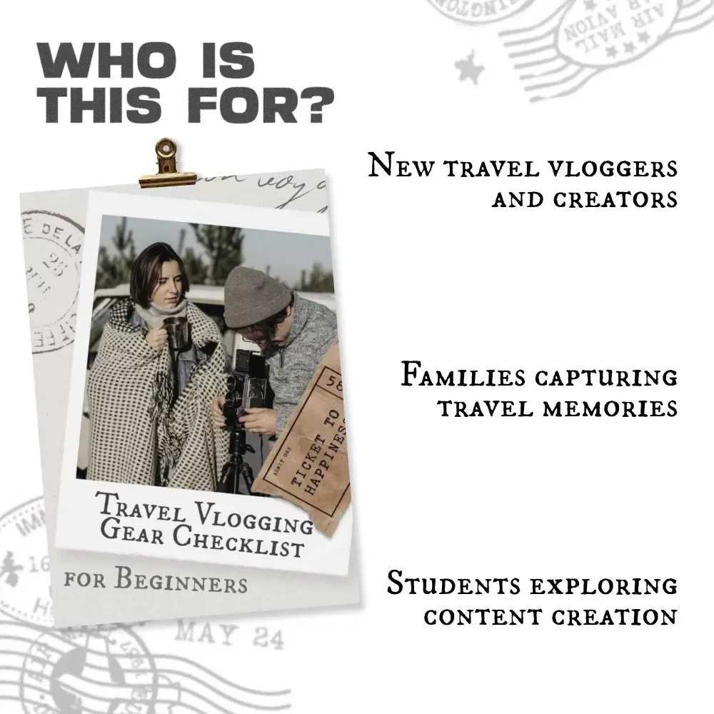 Travel Vlogging Gear Checklist for Beginners | Printable Digital Download | Essential Travel Vlogging Equipment for Beginners to Film, Edit, and Share Your Adventures