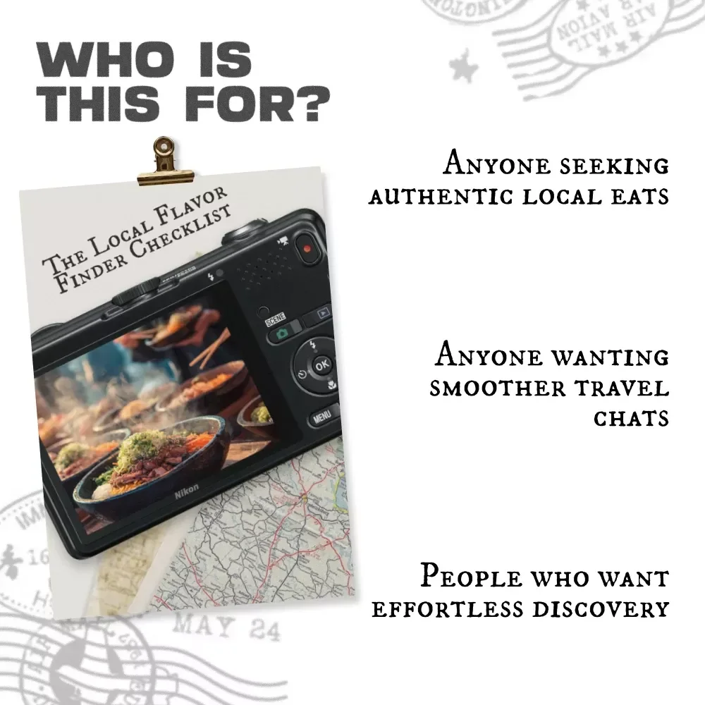 The Local Flavor Finder Checklist — Travel Conversation Guide for Food Lovers | How to Ask Locals for Food Recommendations | Editable Digital Download