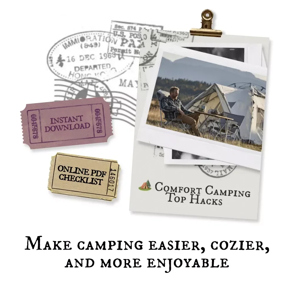 Comfort Camping Top Hacks | Printable Digital Checklist for Campers | Practical Camping Hacks for Comfort | Easy Tips for Better Sleep, Food, and Relaxation Outdoors