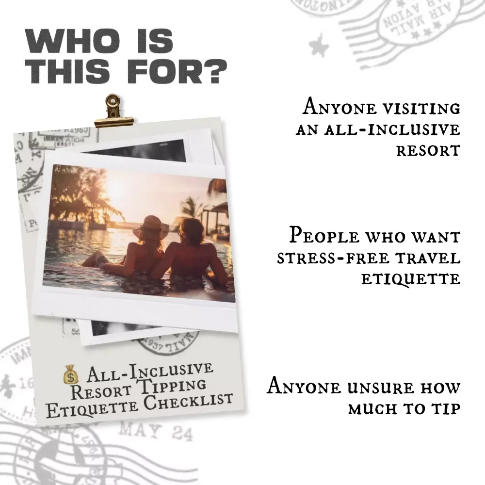 All-Inclusive Resort Tipping Etiquette Checklist | Printable Travel Guide, Vacation Planning Template, Resort Tips, Digital Download for Stress-Free All-Inclusive Travel