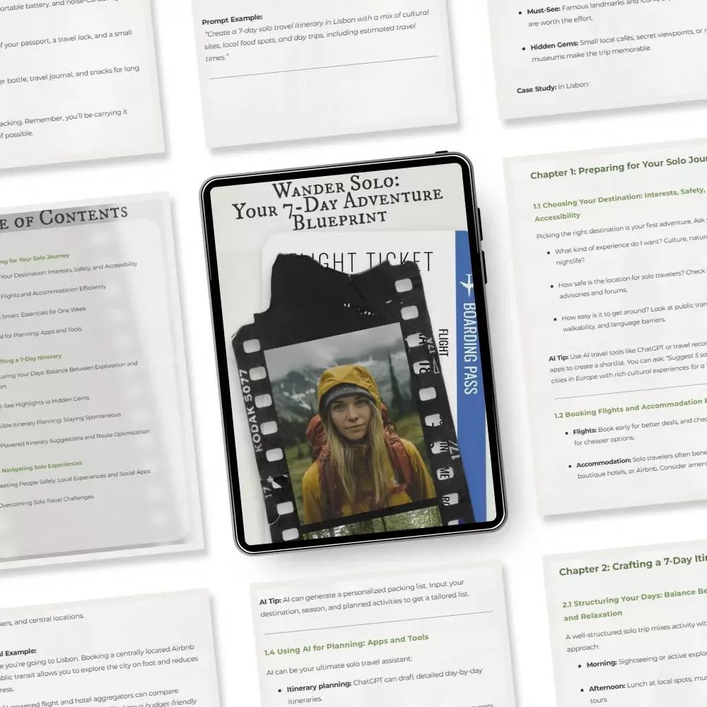 Wander Solo: Your 7-Day Adventure Blueprint | Digital Guide for Independent Travelers | Solo Travel Itinerary for One Week