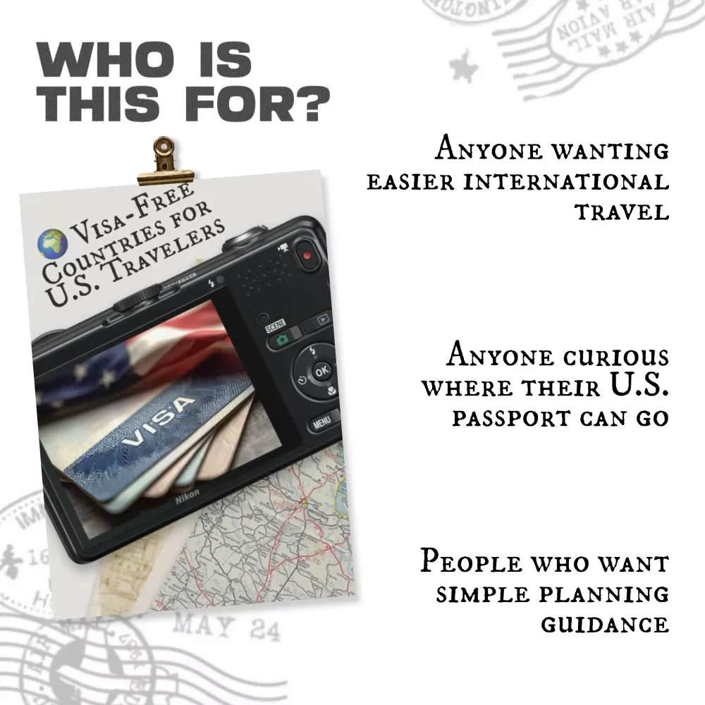 Visa-Free Countries for U.S. Travelers | Printable Travel Guide, eBook Checklist, Digital Download for American Passport Holders