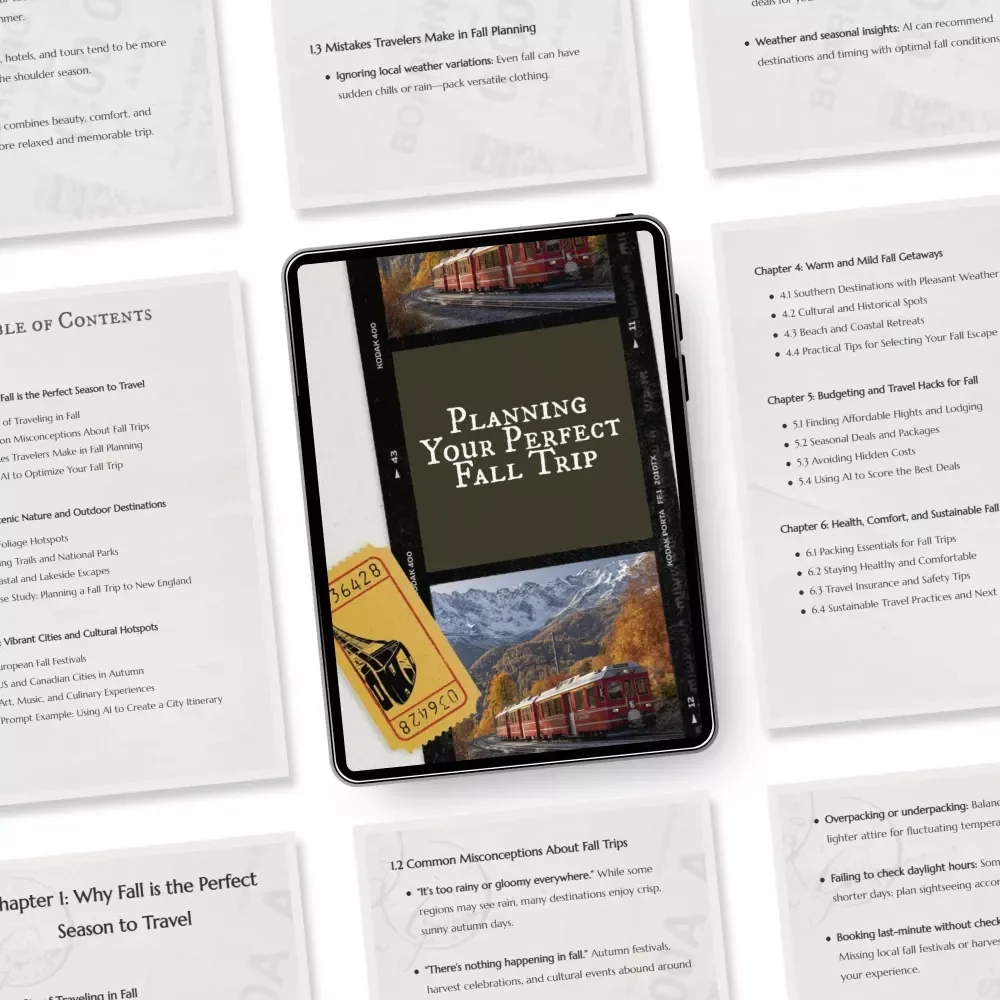 Planning Your Perfect Fall Trip | Travel eBook for Stress-Free Fall Trip Planning, Scenic Destinations, Budget Tips, and AI Travel Tools