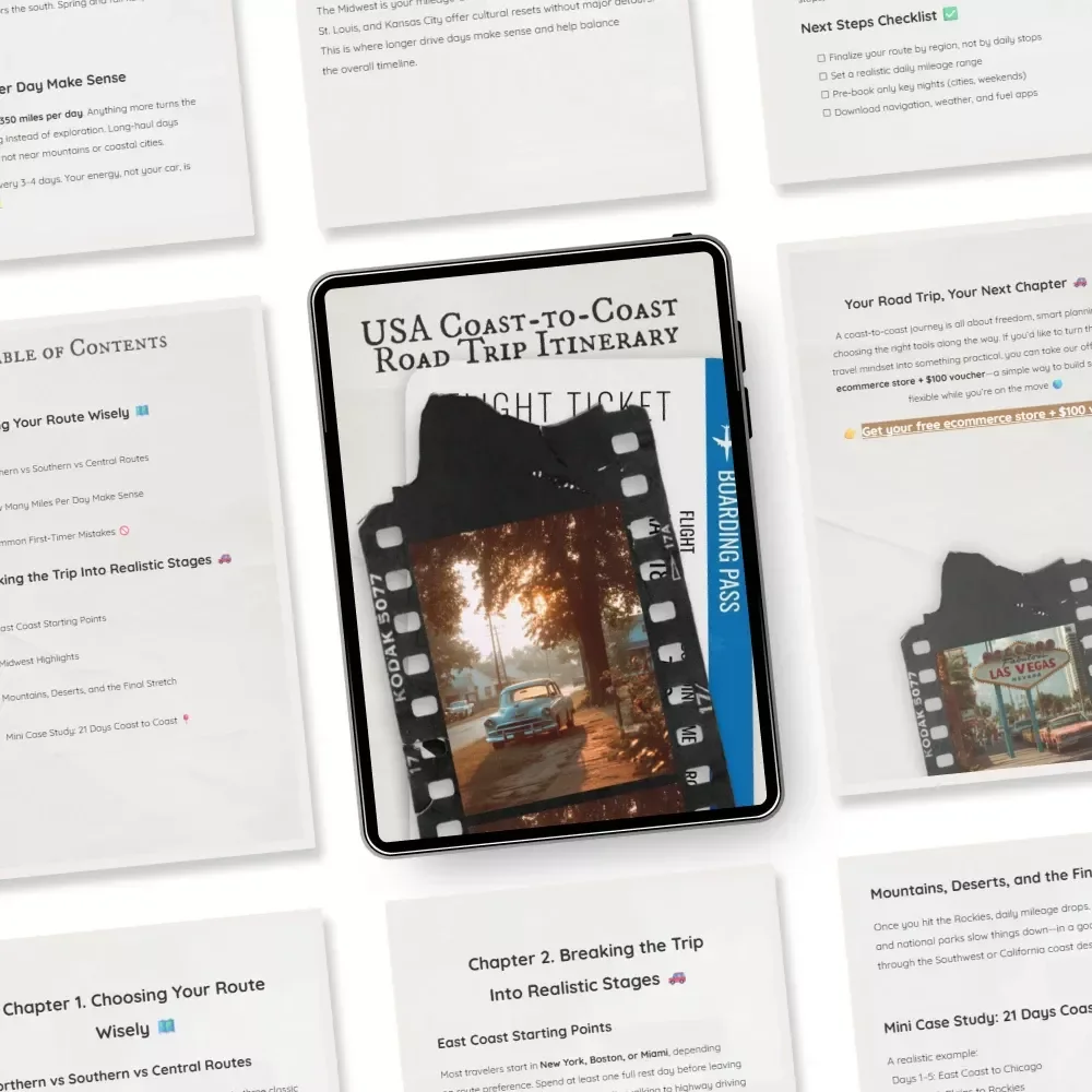 USA Coast-to-Coast Road Trip Itinerary | Ultimate Cross-Country eBook Guide for Epic Travel Planning | Printable Route Planner