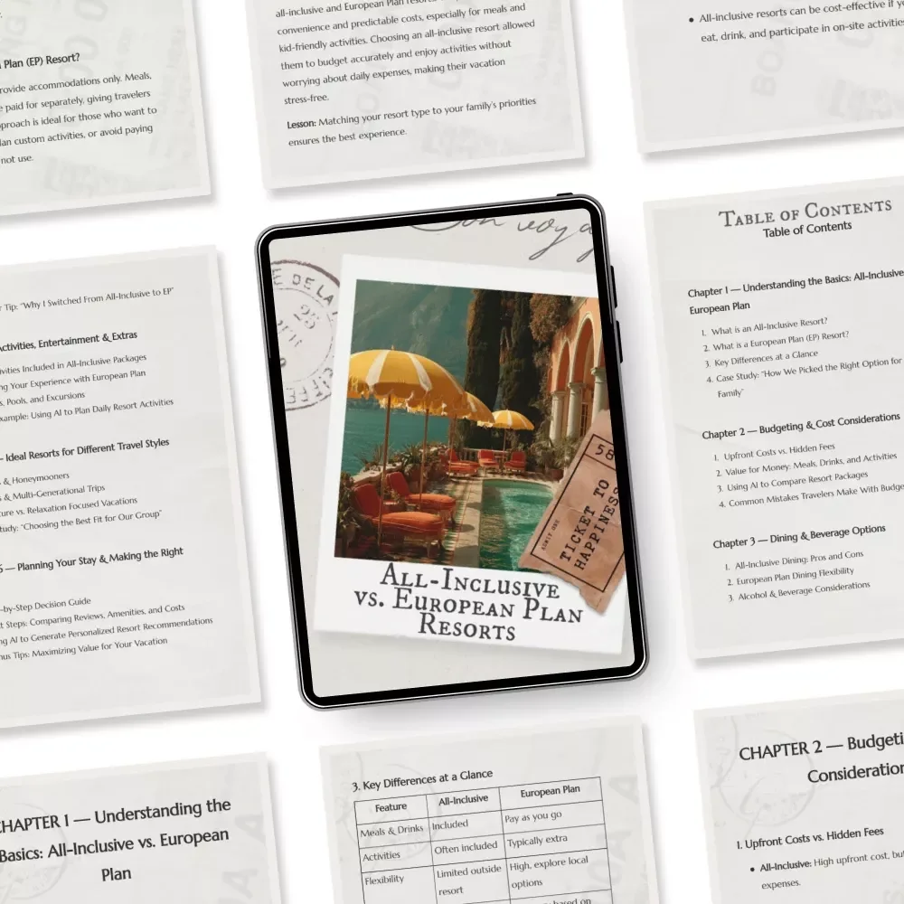 All-Inclusive vs. European Plan Resorts | Digital Travel Guide, Vacation Planning eBook, Resort Comparison Checklist, Budgeting & Dining Tips for Smarter Travel Decisions