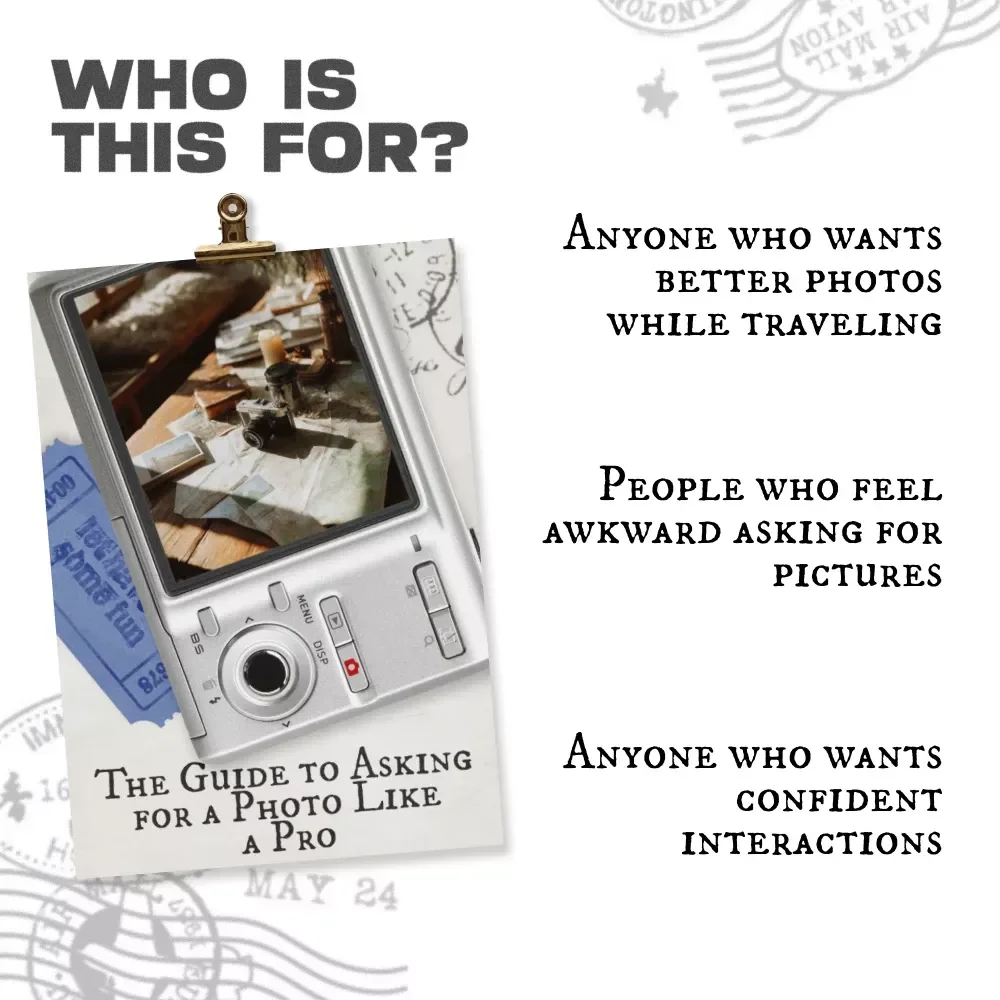 The Guide to Asking for a Photo Like a Pro | Confidence-Boosting Travel Photo Guide, Social Photo Checklist, AI Photo Tips eBook Download
