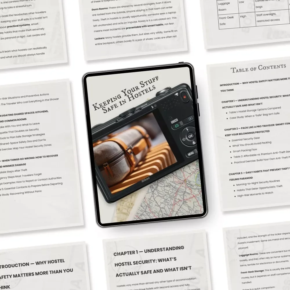 Keeping Your Stuff Safe in Hostels – Hostel Safety Guide for Backpackers, Digital Travel Security eBook & Checklist Download