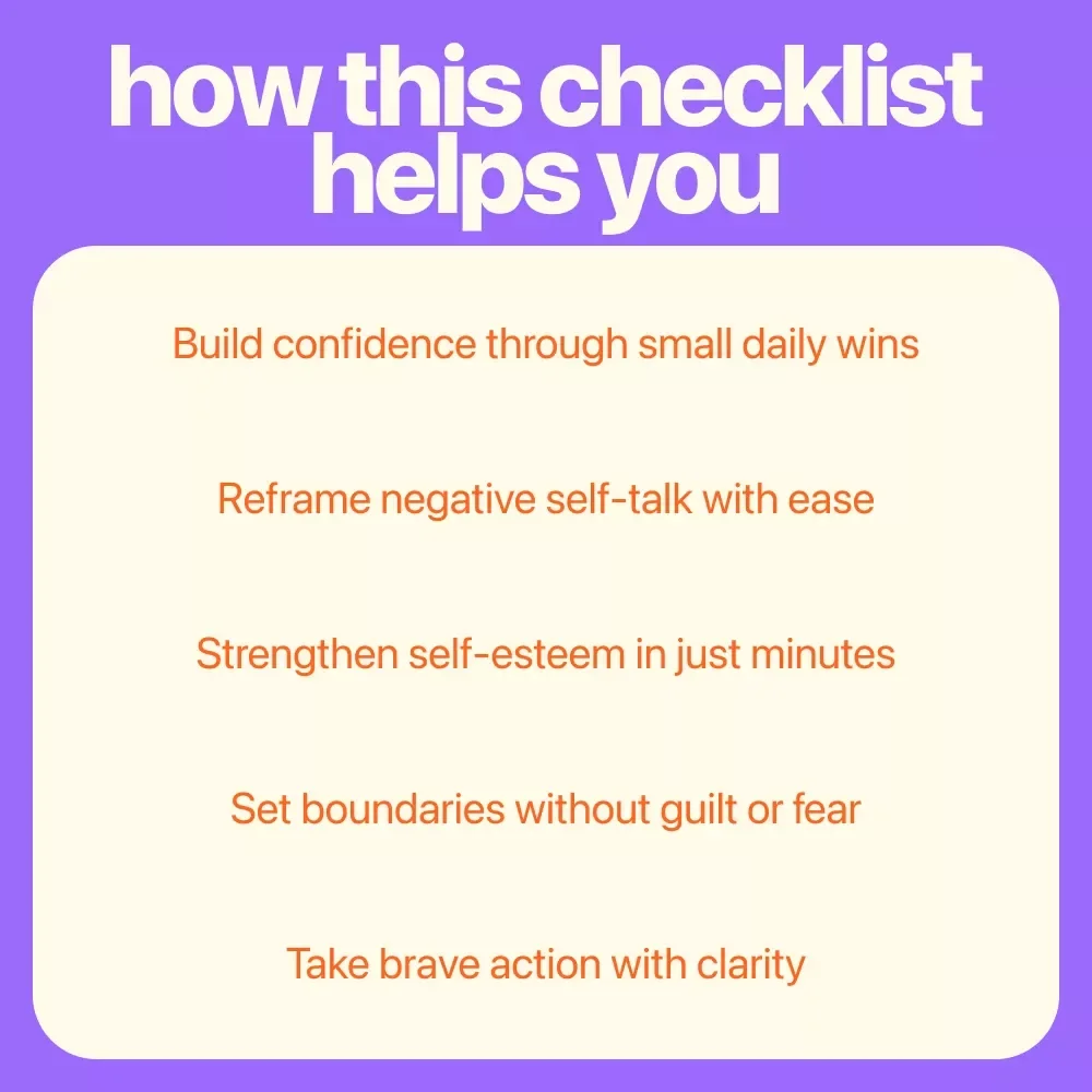 The Confidence Kickstart Checklist | How to Overcome Low Esteem Step-by-Step | Printable Self-Esteem & Mindset Reset