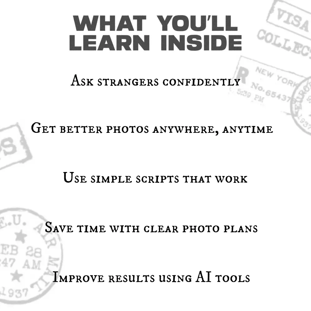 The Guide to Asking for a Photo Like a Pro | Confidence-Boosting Travel Photo Guide, Social Photo Checklist, AI Photo Tips eBook Download