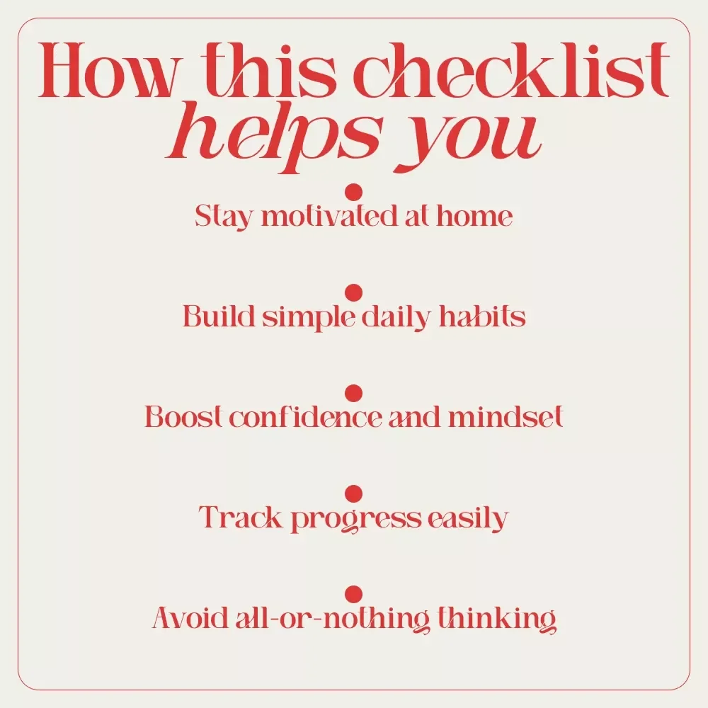 The Homebody’s Hot Body Checklist: Your At-Home Weight Loss Motivation Plan | Digital Checklist for How to Motivate Yourself to Lose Weight at Home | Printable Wellness & Fitness Guide