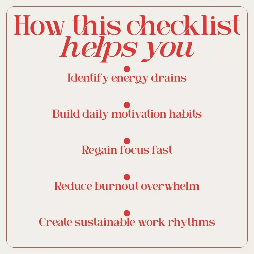 Motivation Makeover: The Ultimate Workplace Reset Checklist for Beating Lack of Motivation at Work | Printable Productivity & Mindset Reset
