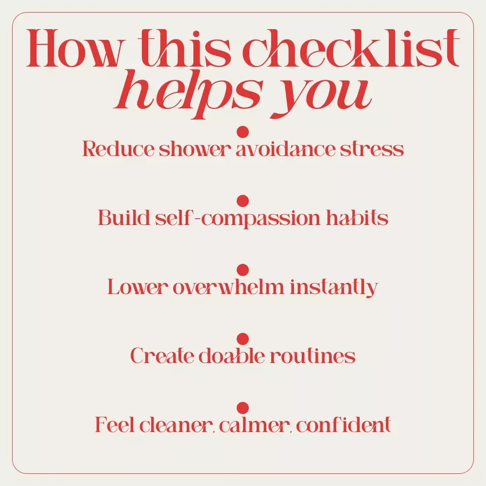The Shower Power Checklist: Get Clean, Clear, and Confident—One Step at a Time | Gentle Self-Care Checklist for How to Get Motivated to Take a Shower