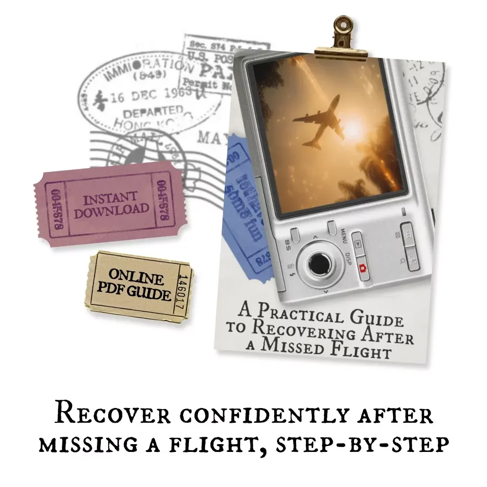 A Practical Guide to Recovering After a Missed Flight – Digital Travel Guide, Missed Flight Recovery eBook, Airline Rebooking Help, Travel Checklist Download