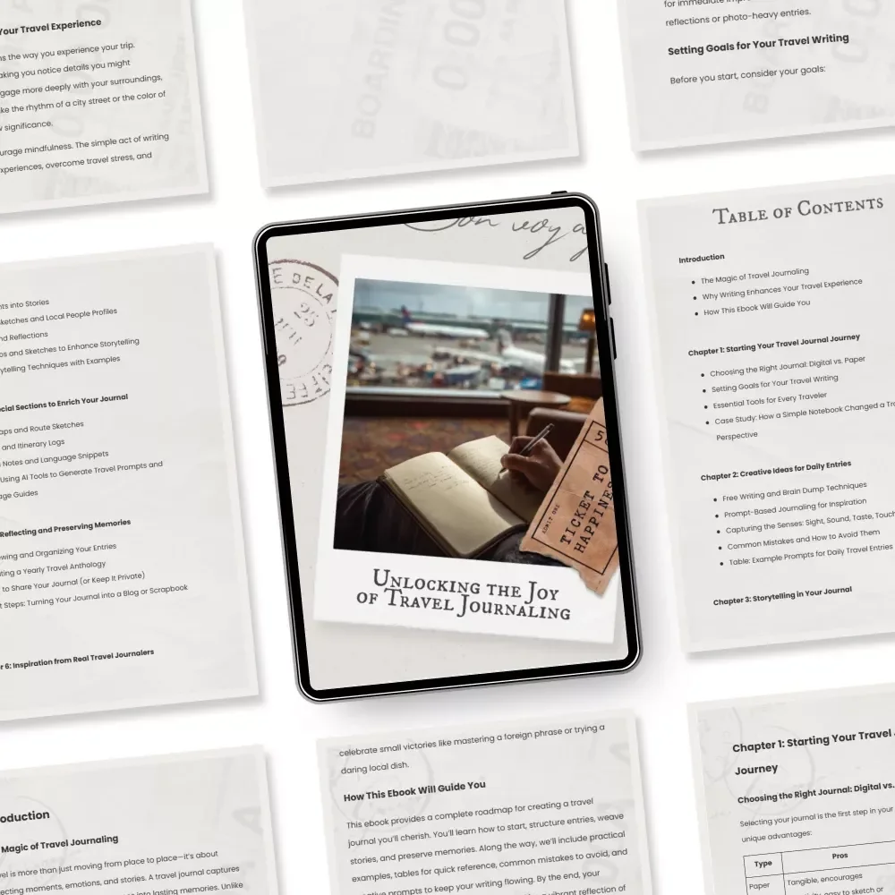 Unlocking the Joy of Travel Journaling – Digital Travel Journal Guide eBook, Creative Travel Writing Prompts, Memory Keeping & Storytelling Workbook
