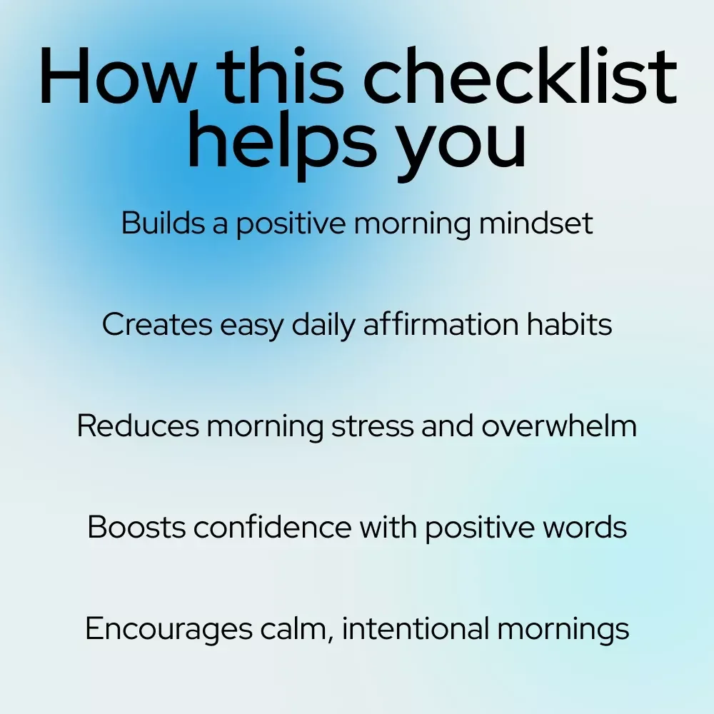 Rise & Shine Checklist: 10 Fun & Simple Steps to Start Your Day with Positive Words | Morning Mindset Printable, good morning with positive words, Daily Affirmation Routine