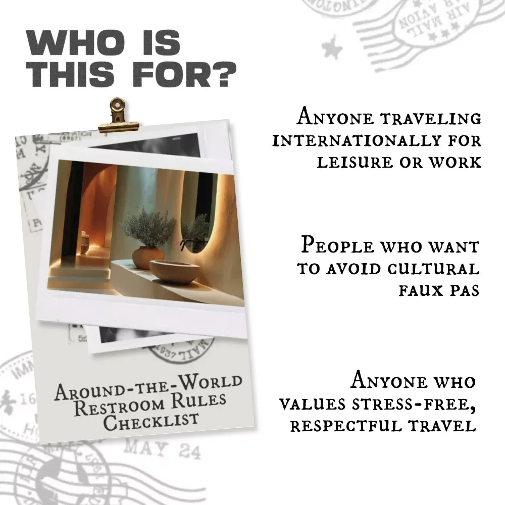 Around-the-World Restroom Rules Checklist | Digital Travel Bathroom Etiquette Guide | Printable eBook for International Travelers & Nomads