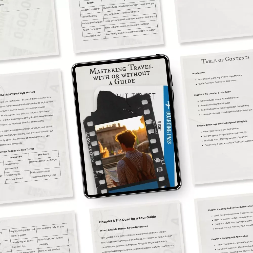 Mastering Travel with or without a Guide – Travel Guide eBook for Guided vs. Solo Travel, Smart Trip Planning, Hybrid Travel & AI Tools