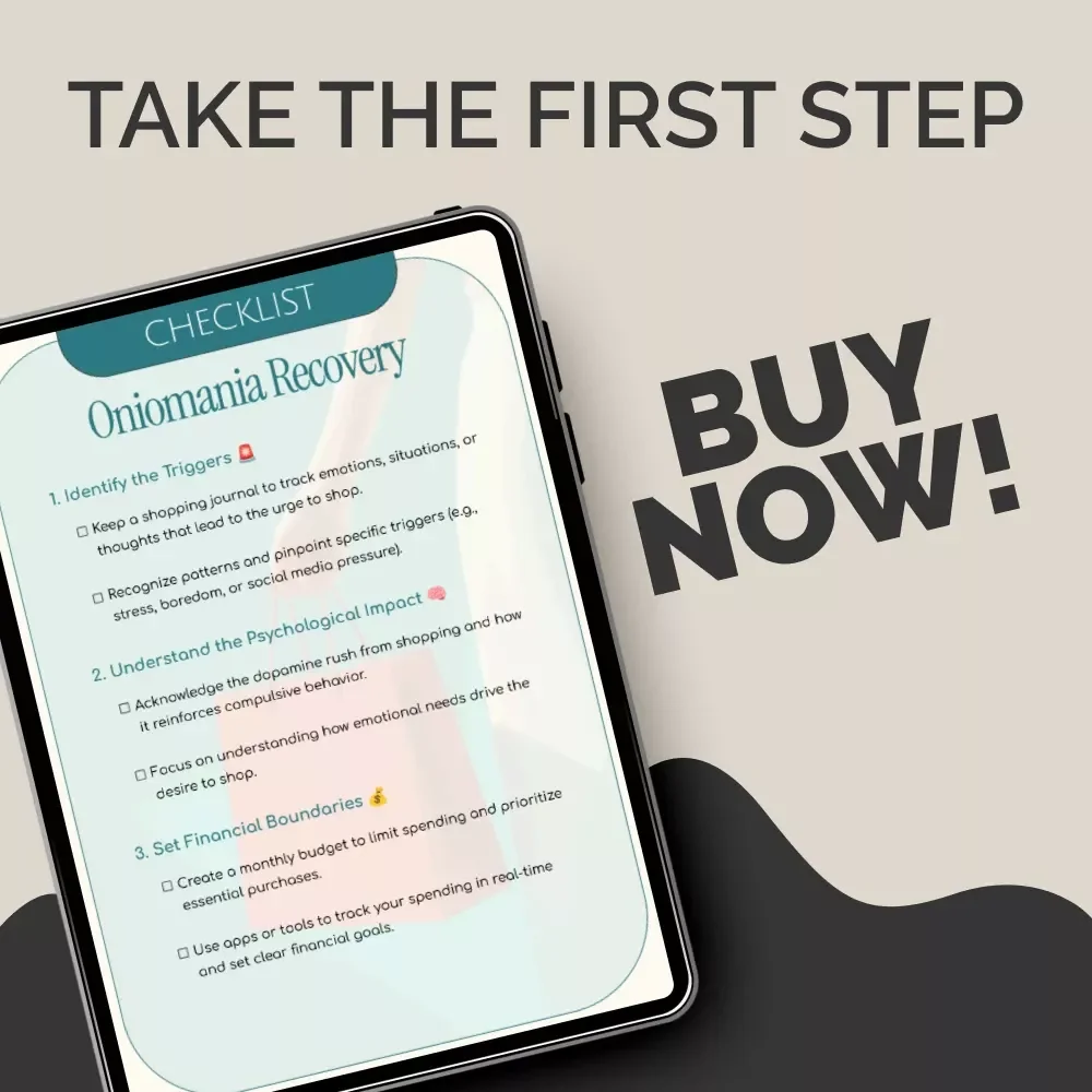 Oniomania Recovery Checklist 🛍️ | Printable Shopping Addiction Healing Guide | Budgeting & Mindfulness Support Tool for Overcoming Oniomania