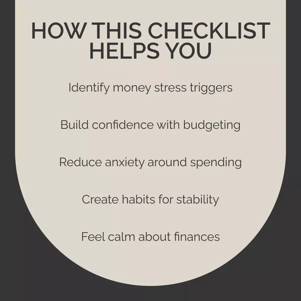 Money Stress-Free Checklist | Reduce Stress Over Money with Simple Daily Habits | Printable Financial Wellness Planner