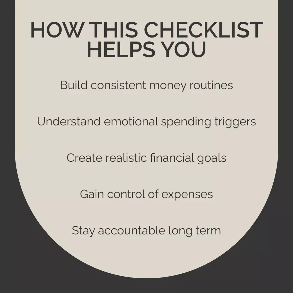 Building Healthy Money Habits Checklist | Printable Financial Effect on Money Habits Guide | Budgeting, Spending & Savings Planner
