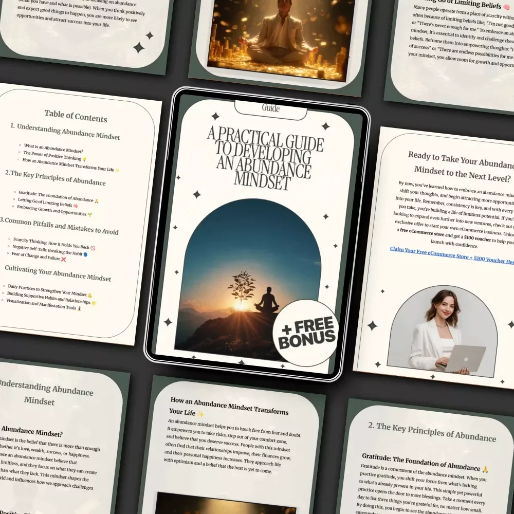 A Practical Guide to Developing an Abundance Mindset | Printable Mindset Guide for Growth, Gratitude & Success | Abundance Mindset Workbook