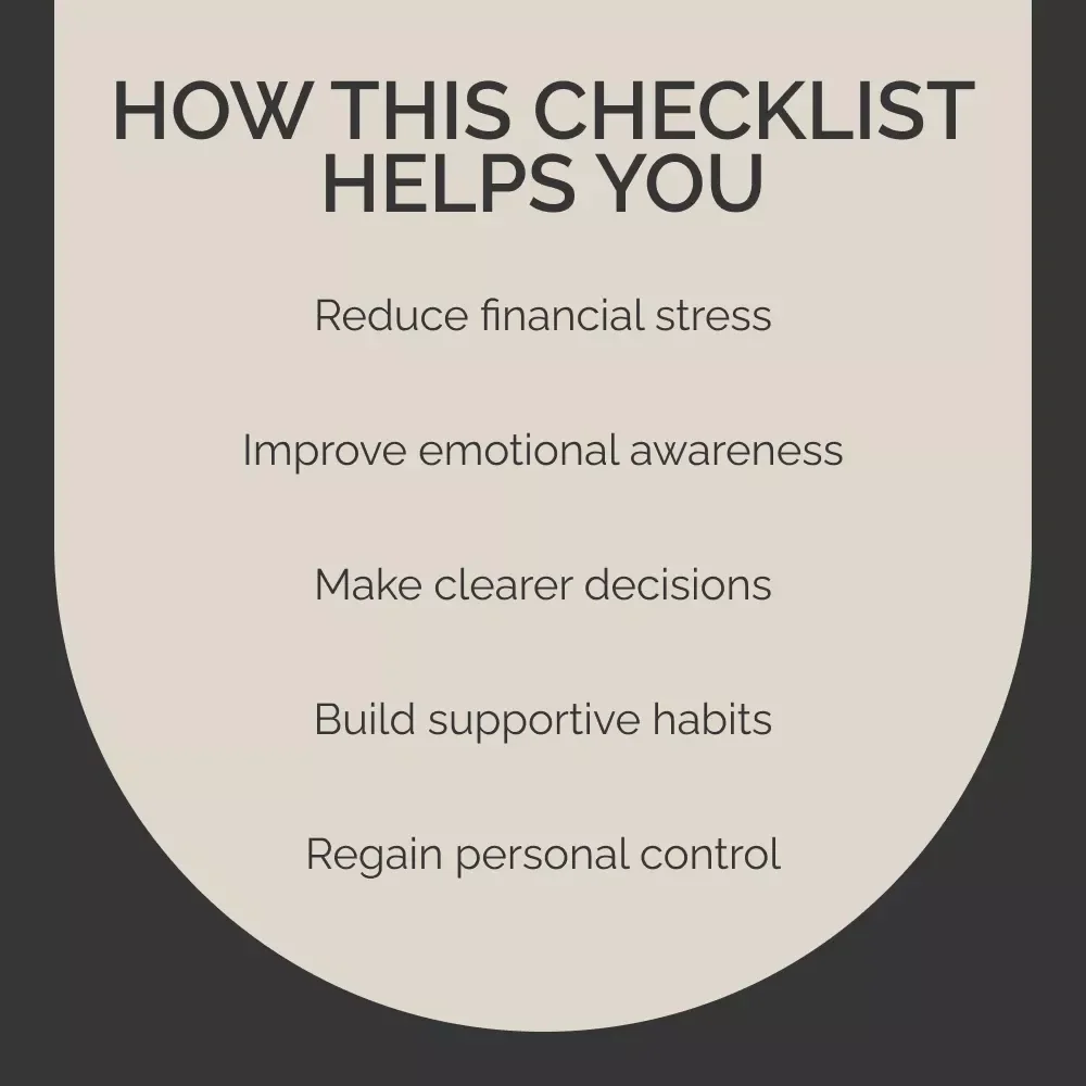 Achieving Financial and Mental Wellness | Printable Checklist for Mental Health and Money Problems | Financial Self-Care & Stress Management Guide