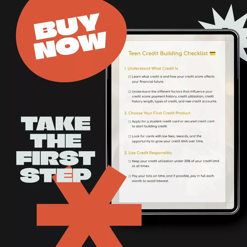 Teen Credit Building Checklist 💳 | Printable Financial Guide for Beginners | How to Build Credit as a Teenager | Teen Money Management PDF