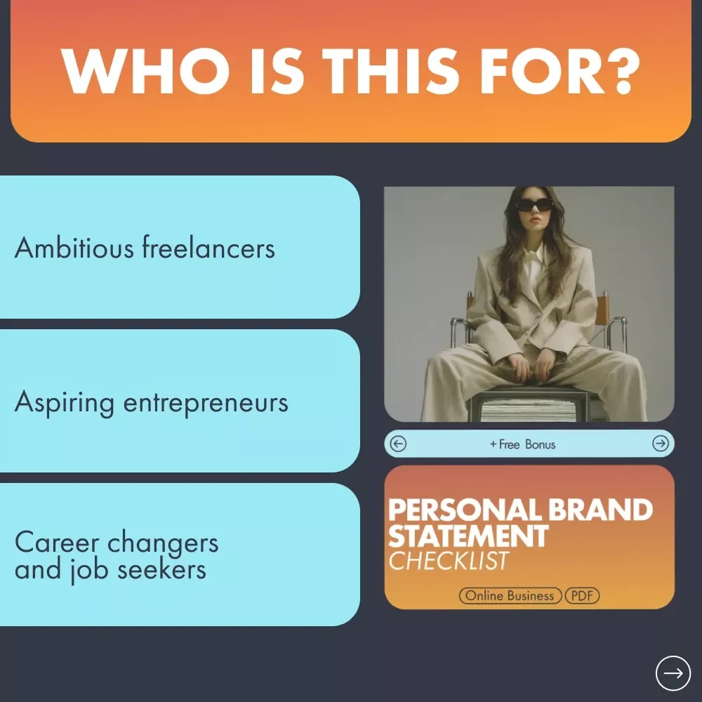 Personal Brand Statement Checklist | Printable Worksheet for Creators, Entrepreneurs & Job Seekers | Craft Your Identity with Real Personal Brand Statement Examples